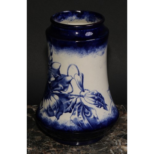 113 - An Arts and Crafts Wileman & Co. 'Faience' two-handled double gourd vase, decorated in blue with cle... 