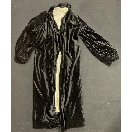 2540 - Vintage Fashion -  1930's  - a black crushed velvet full length coat, silk lined, ruched three quart... 