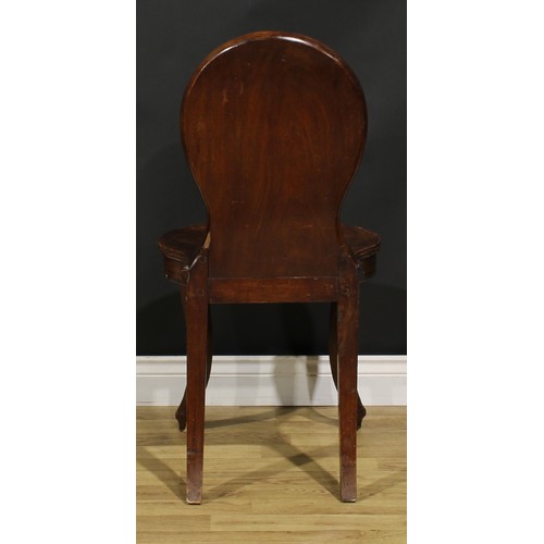 2126 - A Regency mahogany hall chair, reeded borders, sabre legs, 96cm high, 48cm wide, the seat 40cm deep,... 