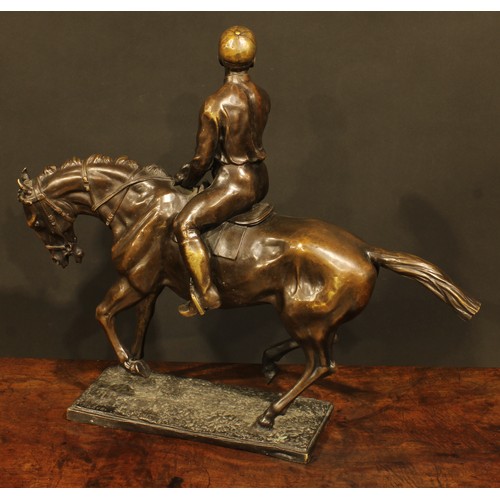 1502 - Antoine-Louis Barye, after, a dark patinated animalier bronze, horse and jockey, 48.5cm high, 55cm w... 