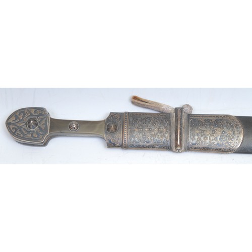 2524 - A 19th century Caucasian/Ottoman Turkish silver and niello mounted kindjal dagger, of qama type, 42.... 