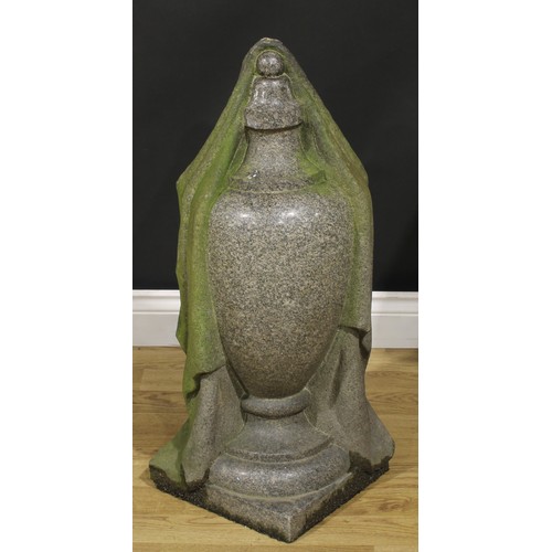 1516 - A large granite draped urn, 76cm high, the base 28cm square