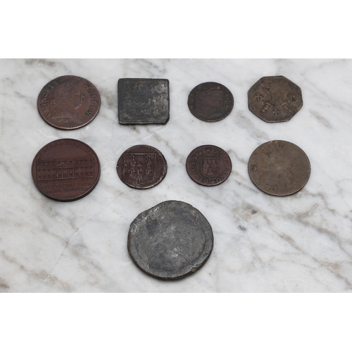 2638 - Tokens - Evasion halfpenny, c.1795, Princeps Walliae, Delectat Rus (Withers 426); Lead Communion Tok... 