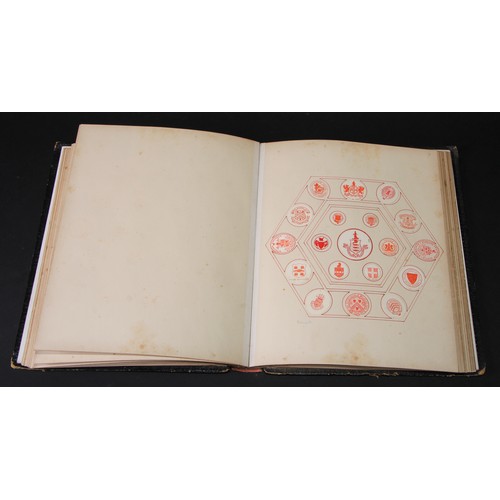 2701 - Heraldry - a late Victorian tooled and gilt moroocco album of crests, mostly municipal arms, various... 