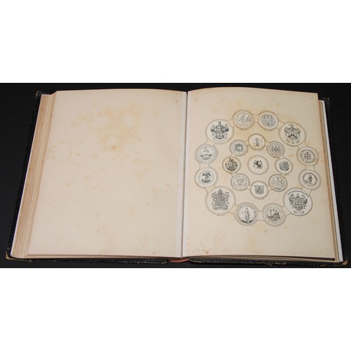 2701 - Heraldry - a late Victorian tooled and gilt moroocco album of crests, mostly municipal arms, various... 