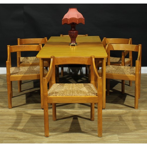 1636 - Mid-century Design - a set of six beech Carimate dining chairs, By Vico Magistretti For Habitat, env... 