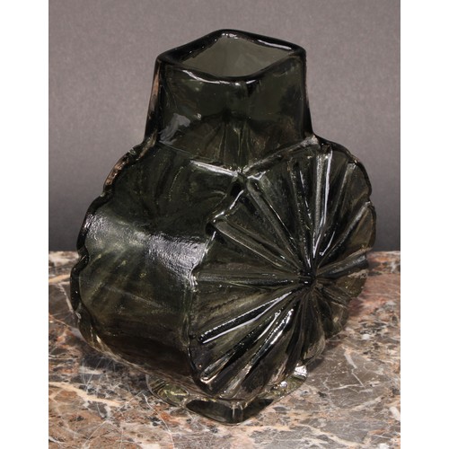 329 - A Whitefriars Sunburst vase, designed by Geoffrey Baxter, textured effect in willow, shape number 96... 