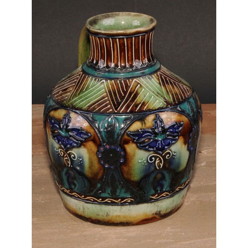 155 - A Denby Contemporary tubelined single handled ovoid vase, decorated with stylised floral motifs and ... 