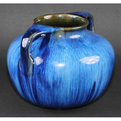 162 - A near pair of Denby Danesby Ware Electric Blue two handled ovoid vases, printed marks, 18cm high