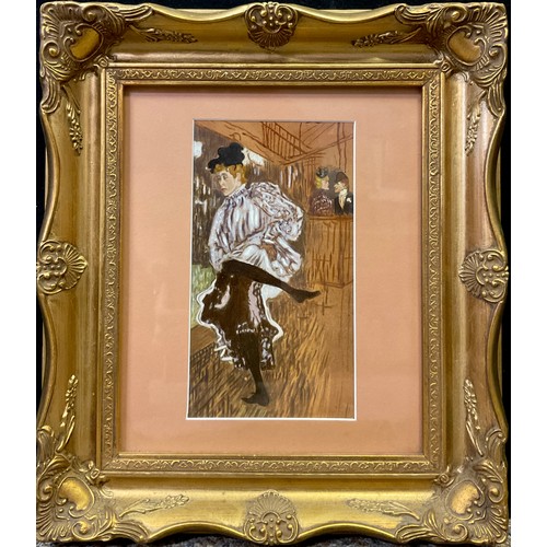 1095 - After Henri de Toulouse-Lautrec, Jane Avril Dancing, oil on board, 24cm x 13cm.