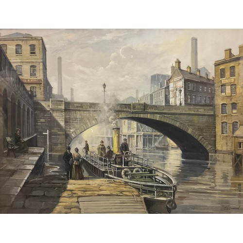 1041 - John L Chapman (B.1946), Albert Bridge Landing Stage, River Irwell, in 1890, signed, gouache, 20cm x... 