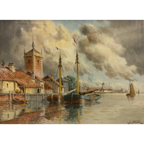 1044 - Louis Van Staaten, (fl 1900-1925), The River at Leyden, signed, watercolour, 29cm x 40cm