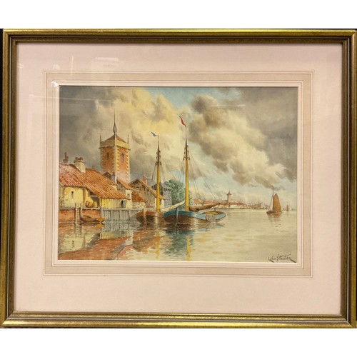 1044 - Louis Van Staaten, (fl 1900-1925), The River at Leyden, signed, watercolour, 29cm x 40cm