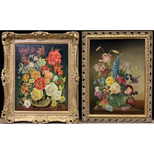 1193 - Margaret Elaine Ryder, (Bn 1908), Hot House Flowers, oil on canvas,, 56,5cm x 41cm;  another, An Arr... 