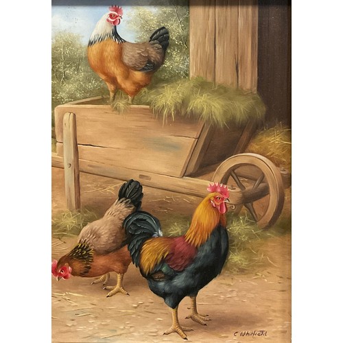 971 - Carl Whitfield (Bn.1959)
A Pair, Farmyard with Cockerels
signed, acrylics on board, 17.5cm x 12.5cm,... 