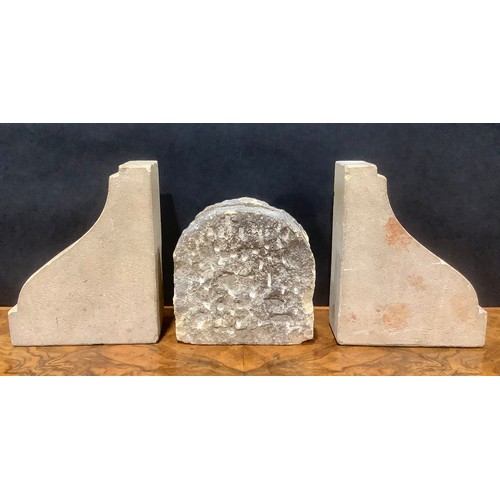 1853 - London History - a pair of limestone bookends, carved from stone from the structure of the Houses of... 