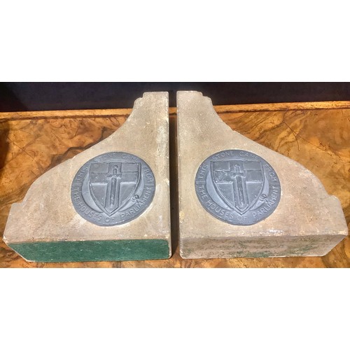 1853 - London History - a pair of limestone bookends, carved from stone from the structure of the Houses of... 