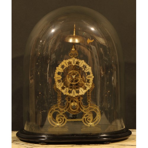 1651 - A late 19th century skeleton clock, Hutton, Birmingham, chapter ring inscribed with Roman numerals, ... 