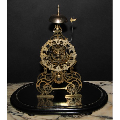 1651 - A late 19th century skeleton clock, Hutton, Birmingham, chapter ring inscribed with Roman numerals, ... 