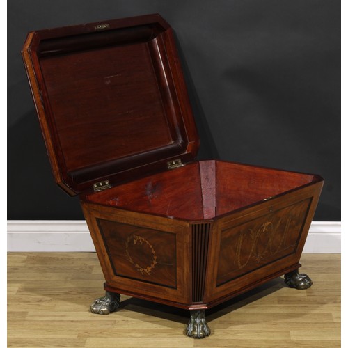 2199 - A Post-Regency Sheraton Continuation mahogany and marquetry sarcophagus cellarette, hinged rosewood ... 