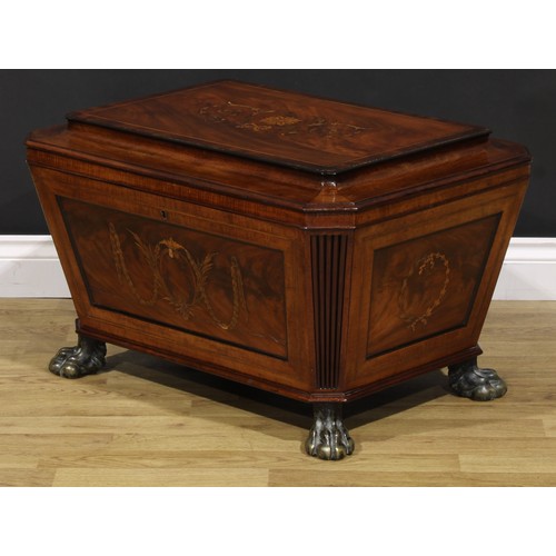 2199 - A Post-Regency Sheraton Continuation mahogany and marquetry sarcophagus cellarette, hinged rosewood ... 