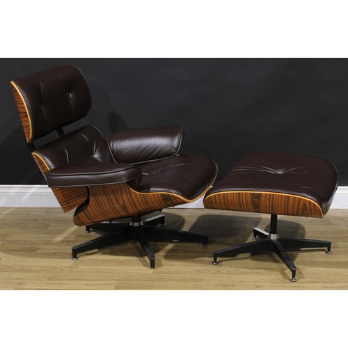 1472 - A santos palisander and leather Eames lounge chair and Ottoman, after Charles and Ray Eames and Herm... 