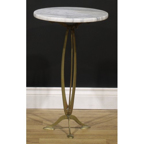 1552 - An Art Nouveau brass lamp table, circular marble top, organic frame, 62cm high, 38cm diameter