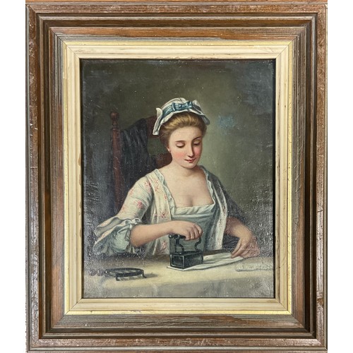 950 - After Henry Robert Morland
A Laundry Maid Ironing
oil on panel, 22cm x 18.5cm