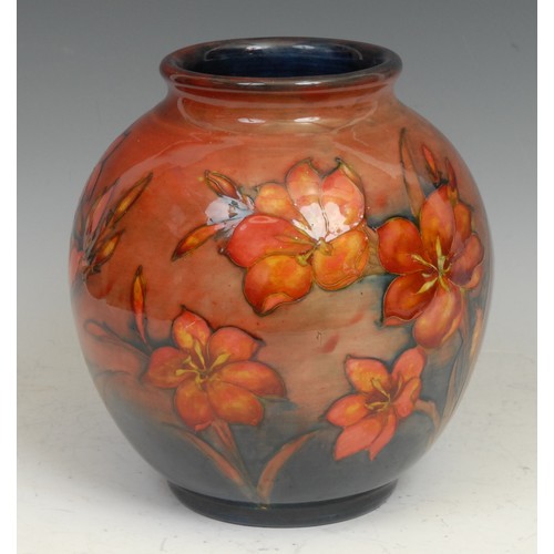 28 - A Moorcroft Freesia pattern globular vase, 22cm high, script signature, impressed mark