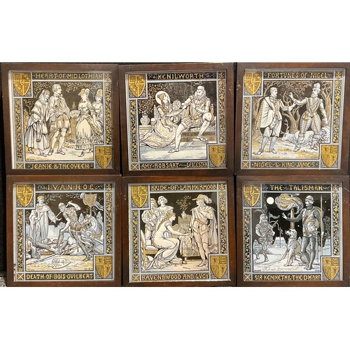 33 - A set of six Mintons tiles, designed by John Moyr Smith, depicting scenes from Sir Walter Scott's Wa... 