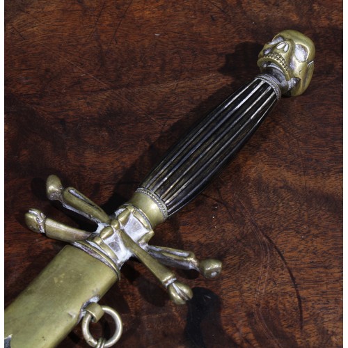 2532 - Masonic Interest - a 19th century dagger, 37cm wavy blade, the ricasso inscribed Memento Mori, flute... 