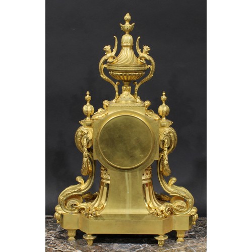 1578 - A 19th century French gilt bronze mantel clock, 11cm enamel dial inscribed with Arabic numerals, twi... 