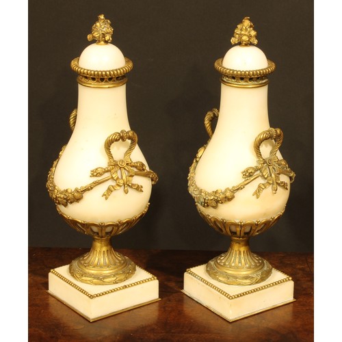 2146 - A pair of Louis XVI Revival gilt metal mounted marble pear shaped cassolettes, 30.5cm high, late 19t... 