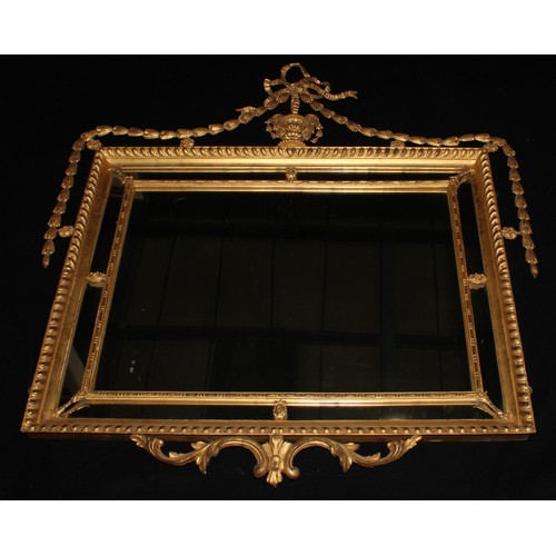 2109 - An Adam Revival giltwood and gesso chimney glass, rectangular mirror plate, the gadrooned frame cres... 