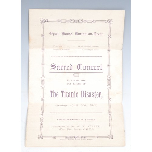 2703 - The Titanic - a printed paper programme, Sacred Concert in Aid of the Sufferer's of The Titanic Disa... 