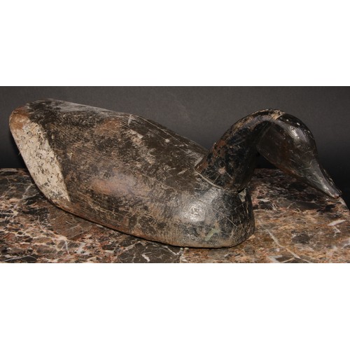 2090 - Folk Art -a North American/Canadian carved and painted decoy duck, as a goose, the full-bodied form ... 