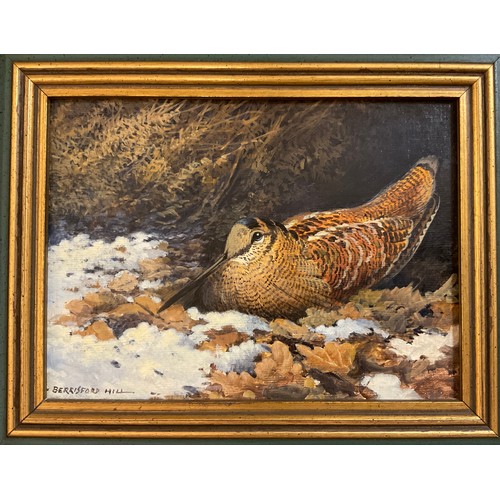 964 - Berrisford Hill, a pair, Woodcock, and Snipe, signed, oils on canvas, each measuring 15cm x 20cm, (2... 