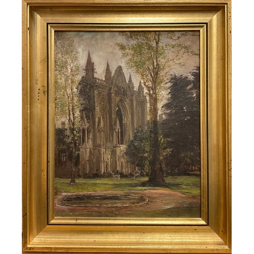 1122 - Francis Sylvester Walker (Irish, 1848–1916), Newstead Abbey, signed, oil on board, signed again, and... 