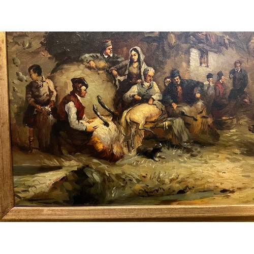 1016 - D. H. Holt, early to mid 20th century, The Rite of Spring, Sheep Shearing day, signed, oil on canvas... 