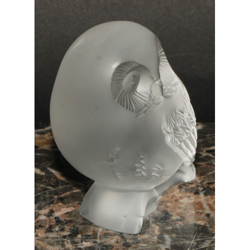 304 - A Lalique frosted glass model, of a Shivers Owl, signed Lalique France, 9cm high; another, smaller, ... 