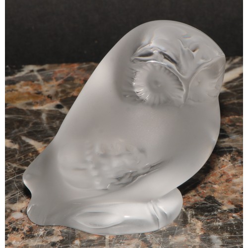 304 - A Lalique frosted glass model, of a Shivers Owl, signed Lalique France, 9cm high; another, smaller, ... 