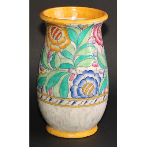 62 - Charlotte Rhead for Crown Ducal, a Persian Rose pattern earthenware vase, 26.5cm high, c.1935