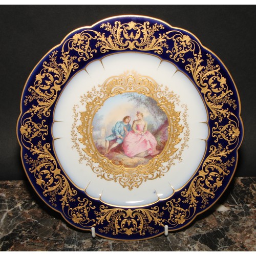 273 - A set of three 19th century Sevres shaped circular cabinet plates, painted by H Poitevin, after Davi... 