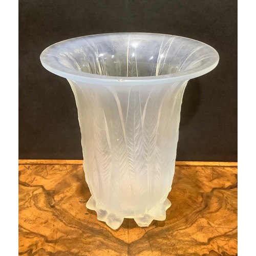 325 - A René Lalique 'Eucalyptus' opalescent glass vase, moulded with the vertical leaves issuing from clu... 