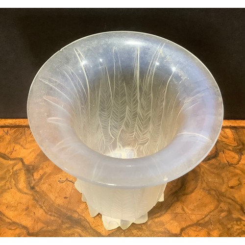 325 - A René Lalique 'Eucalyptus' opalescent glass vase, moulded with the vertical leaves issuing from clu... 