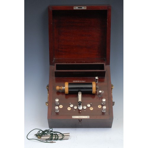 2588 - Medical Interest - an early 20th century Cohen's Patent electrotherapy device, the mahogany case wit... 