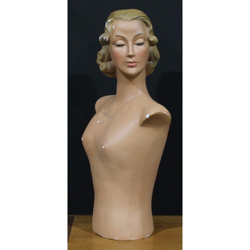 2077 - A mid-20th century French plaster shop display advertising model, of an Art Deco female, inscribed C... 