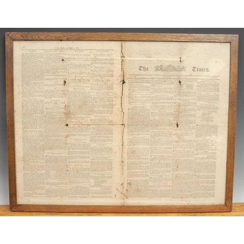 2695 - Admiral Nelson Maritime Interest - The Times, October 3, 1798, Victory at Rosetta, oak framed, 54cm ... 