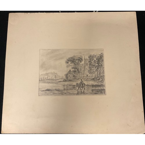 1144 - W Eaton, a portfolio of artist’s sketches and watercolours, landscapes, equine studies, floral studi... 