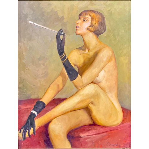 1020 - Demehka (contemporary Ukrainian)
Female nude with bobbed hair smoking a cheroot
signed, oil on canva... 